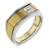 This fashionable two-tone 14k gold men's band features a bold square of .47 ctw of white princess cut diamonds.