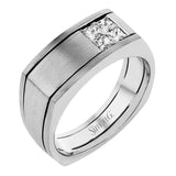 This fashionable two-tone 14k gold men's band features a bold square of .47 ctw of white princess cut diamonds.
