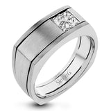 This fashionable two-tone 14k gold men's band features a bold square of .47 ctw of white princess cut diamonds.