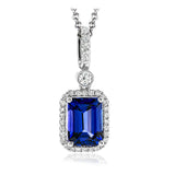 A gorgeous 1.95 ct tanzanite stone is the centerpiece of this 18k white gold pendent, which is also set with .16 ctw of white diamonds.