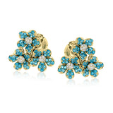 These charming 18k white gold stud earrings feature a grouping of five-petaled flowers made from 1.09 ctw of bright, saturated blue paraiba tourmaline and .17 ctw of white diamonds.