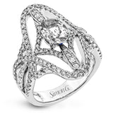 The lovely vintage-inspired design of this 18k white gold ring elongates the finger and contains 1.07 ctw of white diamonds.