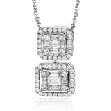 This lovely necklace is sure to bring something special to your day, with .37 ctw of round brilliant diamonds and .36 ctw of baguette diamonds set into an 18k white gold design.