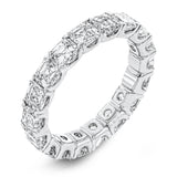 This lovely 18k white gold eternity band is a classic design with a vintage inspired twist, with 4.64 ctw of Asscher cut diamonds extending around the entirety of the ring.