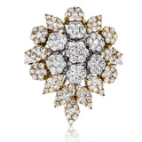 This opulent 18k white and yellow gold right hand fashion ring recalls Old Hollywood glamour with a whopping 2.06 ctw of white diamonds set in a floral design.