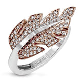This lovely nature-inspired design is crafted from 18k rose and white gold, and contains .25 ctw of round white diamonds.