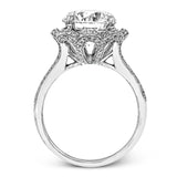 This lovely 18k white gold engagment setting features a wavy halo reminiscent of an opening flower set with .50 ctw of white diamonds.