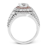 This bold design combines tones of pink and white with 1.11 ctw of sparkling white diamonds in 18k white gold complimenting .07 ctw of pink diamonds in 18k rose gold.