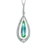 Elegant and teardrop shaped, this exquisite pendant centers around 2.47 ct green tourmaline stone which is accented by .32 ctw of white diamonds.