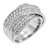 This tri-color 18k gold band is encrusted with 1.85 ctw of pave set white diamonds within an overlapping design.