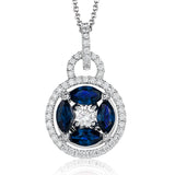 The perfect gift for yourself or a loved one, this 18K white gold pendant showcases 1.33cttw saphires and .46cttw white diamonds.