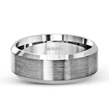 This modern men's band has a clean, classic design, a brushed metal finish and beveled edges.