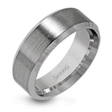 This modern men's band has a clean, classic design, a brushed metal finish and beveled edges.
