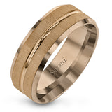 This classic men's band design features a brushed metal finish with a high polished stripe through the middle.