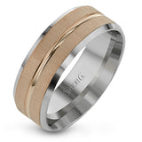 This classic men's band design features a brushed metal finish with a high polished stripe through the middle.