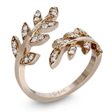 Two delicately leafed branches form the stage for this contemporary rose gold ring, accented with .21 ctw of brilliant white diamonds.