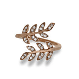 Two delicately leafed branches form the stage for this contemporary rose gold ring, accented with .21 ctw of brilliant white diamonds.