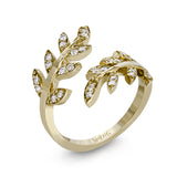 Two delicately leafed branches form the stage for this contemporary rose gold ring, accented with .21 ctw of brilliant white diamonds.