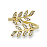 Two delicately leafed branches form the stage for this contemporary rose gold ring, accented with .21 ctw of brilliant white diamonds.