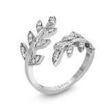 Two delicately leafed branches form the stage for this contemporary rose gold ring, accented with .21 ctw of brilliant white diamonds.