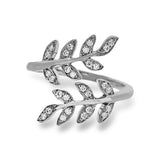 Two delicately leafed branches form the stage for this contemporary rose gold ring, accented with .21 ctw of brilliant white diamonds.