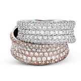Two intertwined shimmering bands in white gold and rose gold set with 2.24 ctw white diamonds in pave settings form this exquisite two-tone ring.