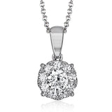 Appropriate for everyday wear, this 18k white gold and diamonds pendant features a grouping of .49 ctw of white round brilliant diamonds.