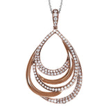 Featuring multiple intertwined teardrop designs, this contemporary rose gold pendant is accentuated by the presence of .83 ctw round cut white diamonds.