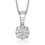 This classic 18k white gold pendant, which is perfect for everyday wear, features a cluster of .28 ctw of round white diamonds.