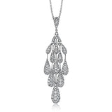 Featuring a brilliant teardrop shaped chandelier design, this arresting white gold contemporary pendant is highlighted by 1.66 ctw of shimmering white diamonds.