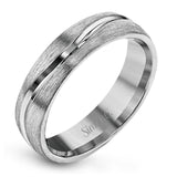 Effortlessly blending contemporary design with classic styling, this two-tone men's wedding band features winding columns of brushed white gold and polished yellow gold.