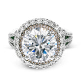 This 18k white and rose gold engagement ring is sure to turn heads with 1.09 ctw of white diamonds as well as .12 ctw of pink diamonds.