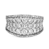 This bold statement ring is made from 18k rose and white gold and contains 2.01 ctw of white round brilliant diamonds as well as .23 ctw of pink diamonds.