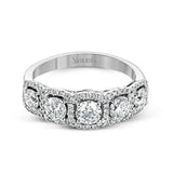 This eye-catching white gold modern band features multiple exquisite halos set with 1.33 ctw glistening round cut white diamond accents.