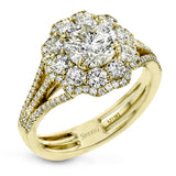 This lovely modern white gold ring features an eye-catching cluster halo set with .97 ctw shimmering round cut white diamonds.