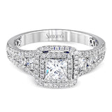 This lovely contemporary styled white gold engagement ring features a dazzling setting of .66 ctw of round cut white diamonds.