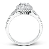This lovely contemporary styled white gold engagement ring features a dazzling setting of .66 ctw of round cut white diamonds.