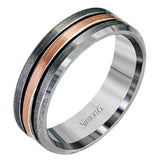 Reflecting a thoroughly modern brushed finish design, this men's gray gold band is inset with an impressive rose gold center panel.