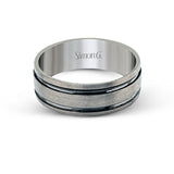 Featuring an eye-catching brushed finish, this contemporary gray gold men's band features twin rows of grooved accents, resulting in a memorable look.