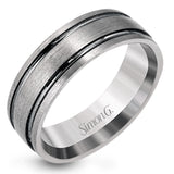 Featuring an eye-catching brushed finish, this contemporary gray gold men's band features twin rows of grooved accents, resulting in a memorable look.