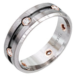 Featuring a sleek modern design, this men's gray gold band features rose gold accents and is set with .23 ctw round cut white diamonds.