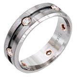 Featuring a sleek modern design, this men's gray gold band features rose gold accents and is set with .23 ctw round cut white diamonds.