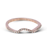 This modern wedding set is a bold choice with a crisscrossing design of 18k white and rose gold set with .26 ctw of white diamonds.