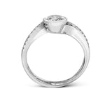 This modern wedding set is a bold choice with a crisscrossing design of 18k white and rose gold set with .26 ctw of white diamonds.