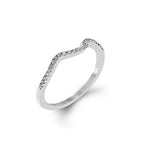 This modern wedding set is a bold choice with a crisscrossing design of 18k white and rose gold set with .26 ctw of white diamonds.