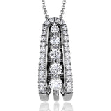Presenting a dramatic contemporary design, this white gold pendant is accentuated by .60 ctw of round cut diamonds in graduated sizes.