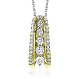 Presenting a dramatic contemporary design, this white gold pendant is accentuated by .60 ctw of round cut diamonds in graduated sizes.