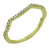 The distinctive twist design on the shank of this two-tone ring sets the stage for a sparkling setting of .13 ctw of round cut white diamonds.