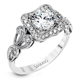 The lovely vintage design of this impressive white gold ring is emphasized by .27 ctw sparkling round cut white diamonds.