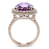Reflecting an impressive contemporary style, this rose gold ring is emphasized by an exquisite 12.06 ctw center kunzite surrounded by 1.49 ctw of round diamonds.